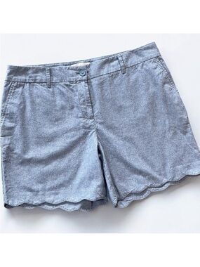 Talbots Petite Blue Chambray Cotton Bermuda Shorts Sz 14p Scalloped Hem Pockets